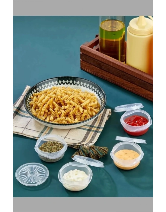 6 Lı Yelpaze Kapaklı Şeffaf Mini Sosluk- Ketçap Mayonez Kabı- Kahve Yanı Şeker Lokumluk