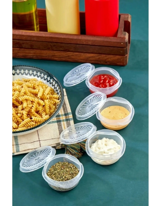 6 Lı Yelpaze Kapaklı Şeffaf Mini Sosluk- Ketçap Mayonez Kabı- Kahve Yanı Şeker Lokumluk