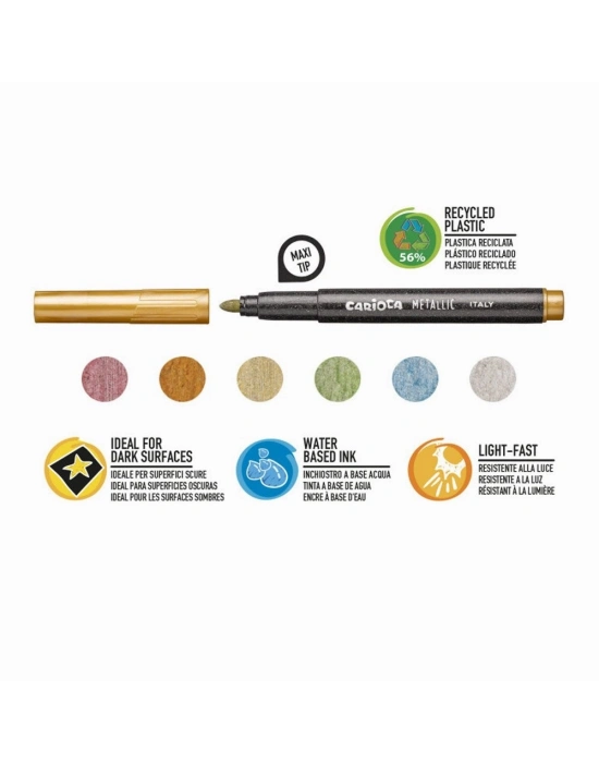 ®  6 Renk Maxi Tip Metalik Keçeli Kalem Seti