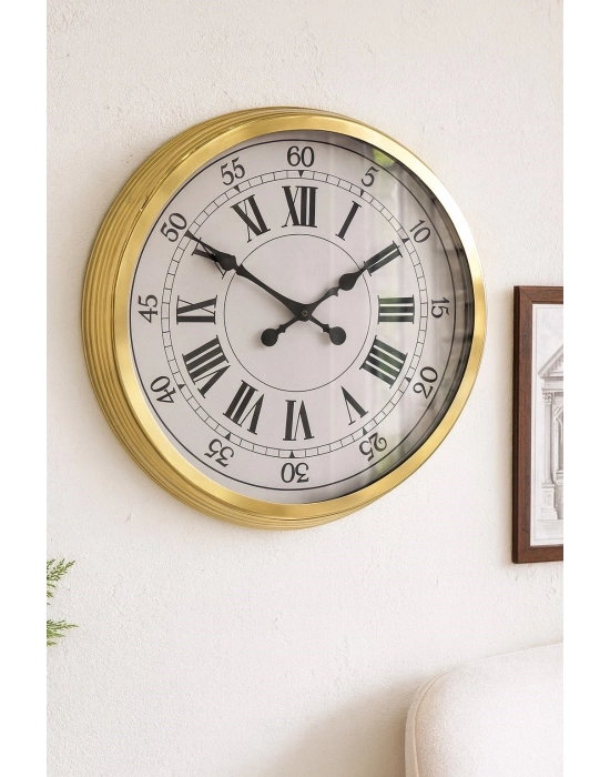 ® 60 cm Gold Metal Dekoratif Roma Rakamlı Duvar Saati