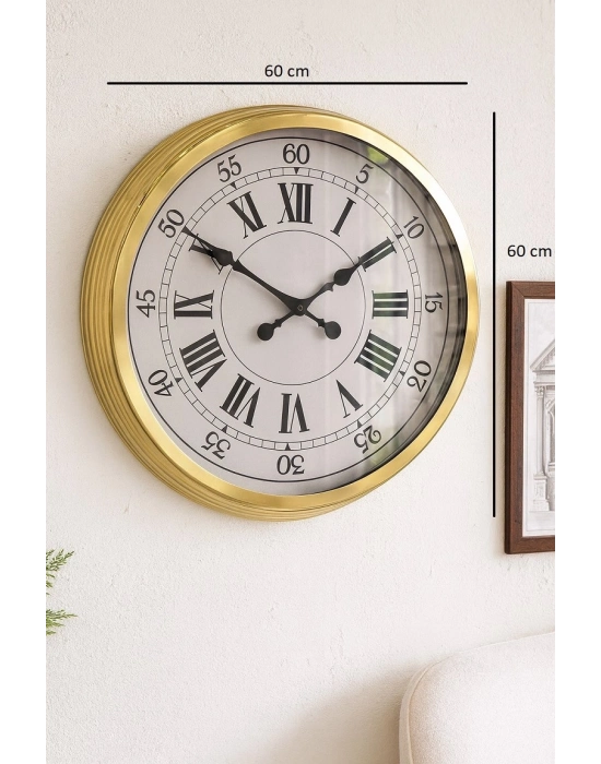 ® 60 cm Gold Metal Dekoratif Roma Rakamlı Duvar Saati