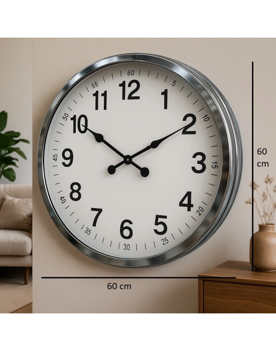 ® 60 cm Krom Metal Dekoratif Duvar Saati
