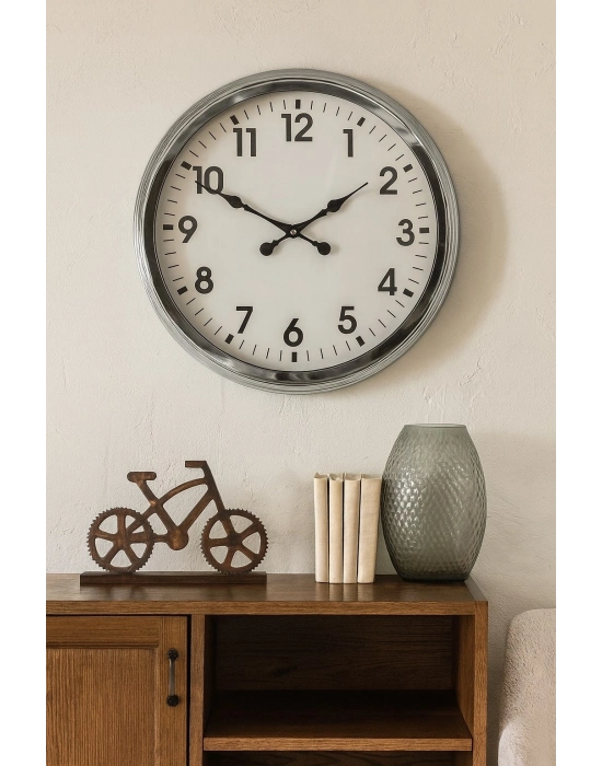 ® 60 cm Krom Metal Duvar Saati