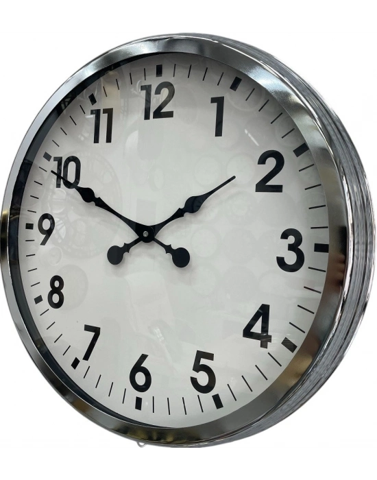 ® 60 cm Krom Metal Duvar Saati