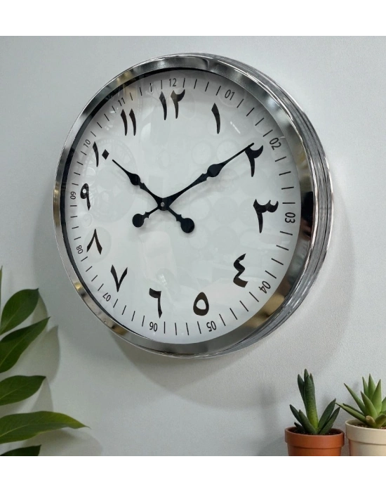 ® 60 cm Krom Metal Farsça Duvar Saati
