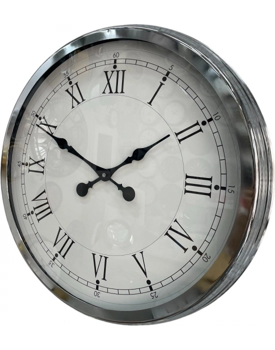 ® 60 cm Krom Metal Roma Rakamlı Duvar Saati