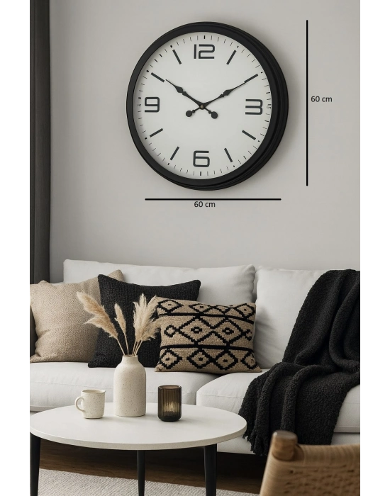 ® 60 cm Siyah Metal Dizayn Duvar Saati