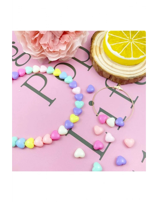 60 gr (300 adet) Şeker Rengi Akrilik Kalp Boncuklar Renkli Karışık Plastik Pastel Boncuklar Ara Boncuk Kalp Şekilli Kolye Bilezik için