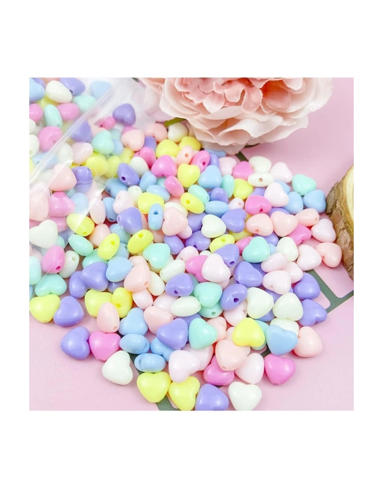 60 gr (300 adet) Şeker Rengi Akrilik Kalp Boncuklar Renkli Karışık Plastik Pastel Boncuklar Ara Boncuk Kalp Şekilli Kolye Bilezik için