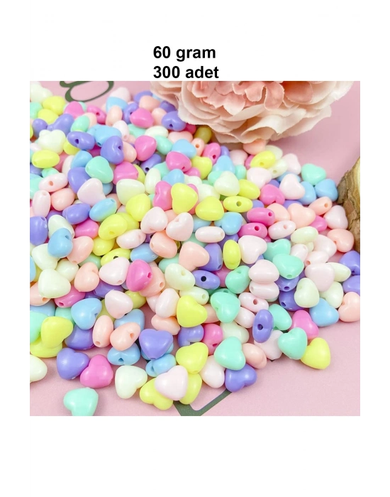 60 gr (300 adet) Şeker Rengi Akrilik Kalp Boncuklar Renkli Karışık Plastik Pastel Boncuklar Ara Boncuk Kalp Şekilli Kolye Bilezik için