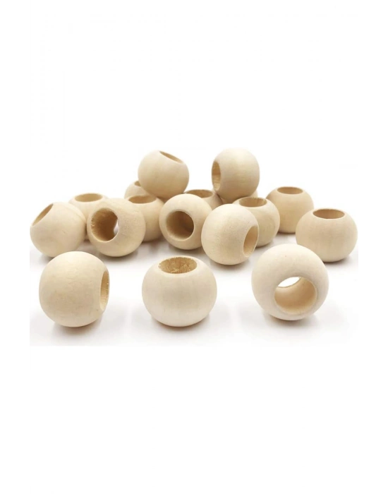 60 Gr (60 Adet) Ahşap Boncuk 15 mm çap x 10 mm Delik Doğal Yuvarlak Ahşap Makrome El İşi Çanta