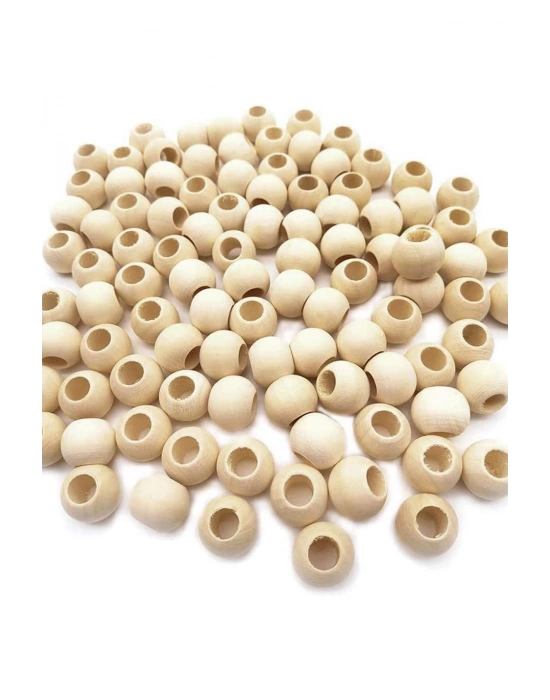 60 Gr (60 Adet) Ahşap Boncuk 15 mm çap x 10 mm Delik Doğal Yuvarlak Ahşap Makrome El İşi Çanta