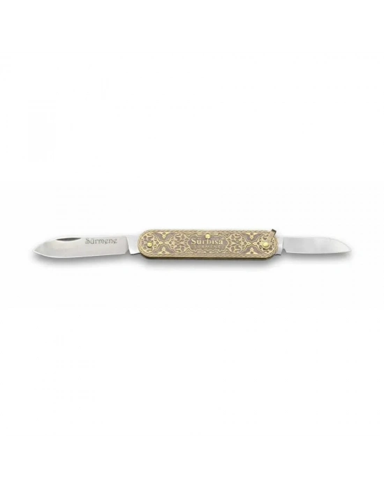 61804 Pirinç İşlemeli Sürmene Çakısı 5,5 / 3,5 Cm - Çift Bıçaklı