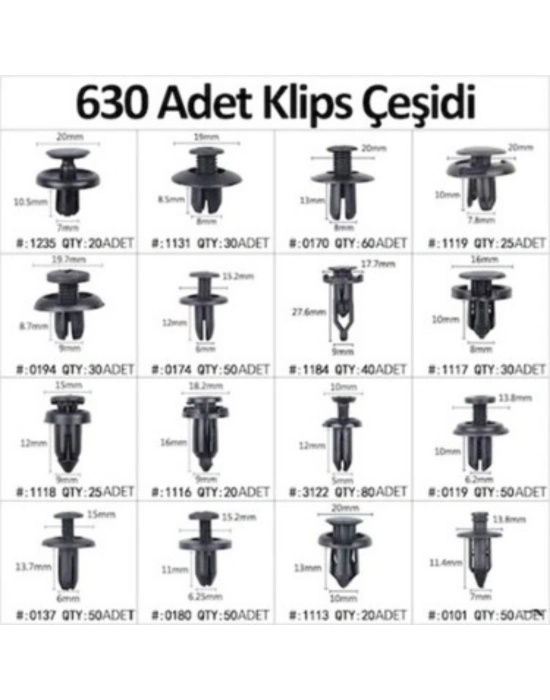 630 Adet Trim Klips Seti – Oto Panel, Kapı Döşeme, Tampon ve Pervaz İçin Evrensel Raptiye Bağlantı Elemanları