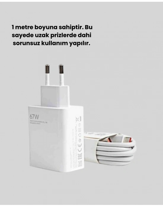 67 Watt Ultra Hızlı Şarj Adaptörü  Redmi 9 10 12C Uyumlu