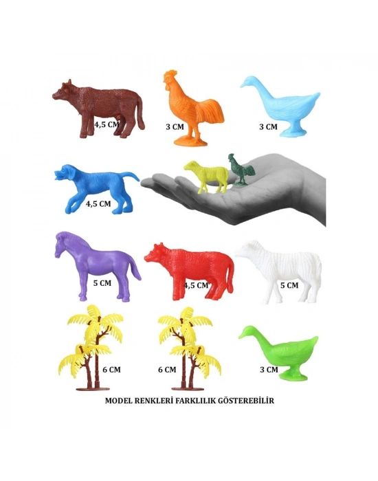 ® 676 Toy Play 12 Parça Renkli Mini Çiftlik Hayvanları Figür Seti 4-6 cm