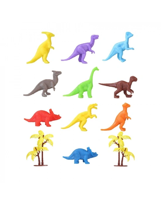 ® 683 Toy Play 12 Parça Renkli Mini Dinozor Figür Seti 4-6 cm