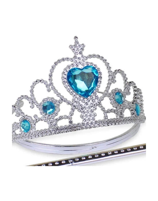 Karlar Ülkesi Mavi Kalpli Taşlı Elsa Tacı
