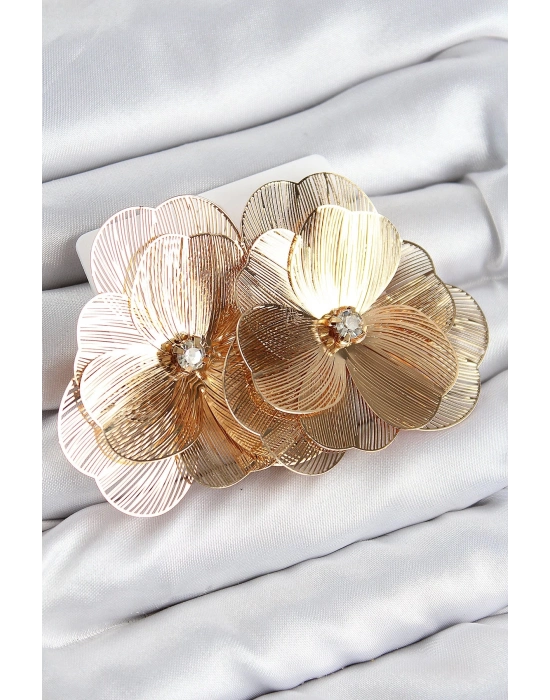 Bfs Pirinç Zirkon Taşlı Çiçek Model Gold Renk Kadın Küpe