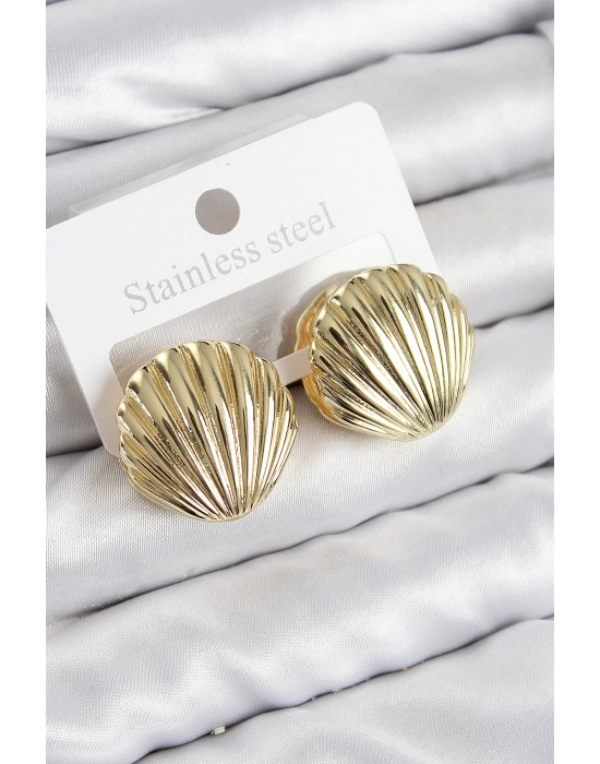 Bfs Pirinç İstiridye Model Gold Renk Kadın Küpe