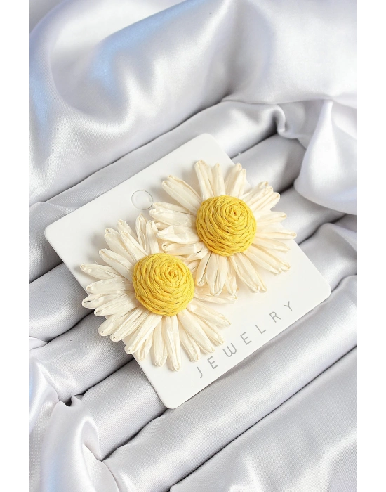 Bfs Papatya Model Beyaz Ve Sarı Renk Kadın Küpe