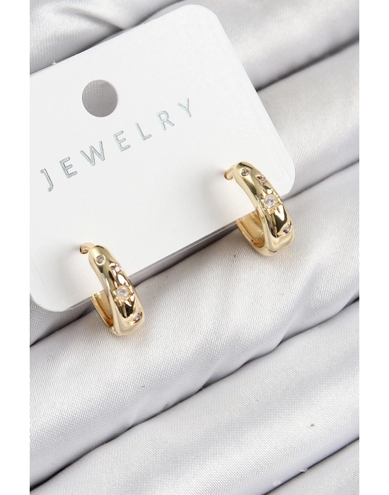 Bfs Pirinç Zirkon Taşlı Halka Model Gold Renk Kadın Küpe