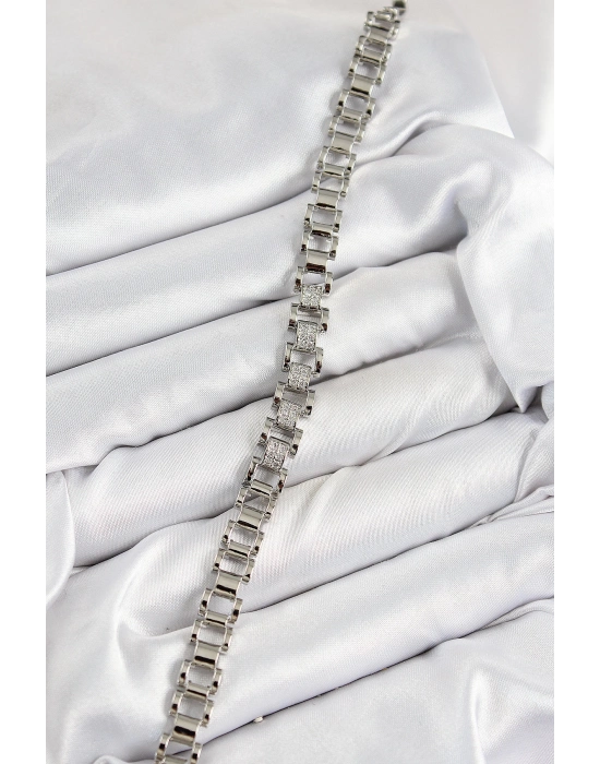 BFS Pirinç Zirkon Taşlı Parçalı Model Gümüş Renk Kadın Bileklik