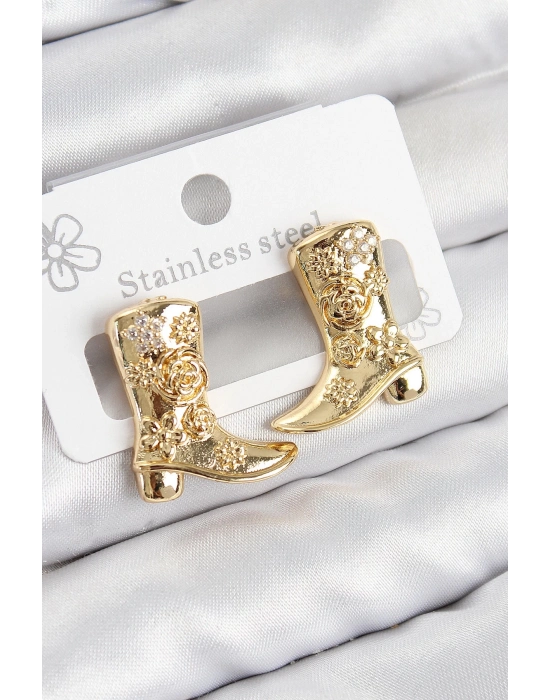 Bfs Pirinç Çizme Model Gold Renk Kadın Küpe