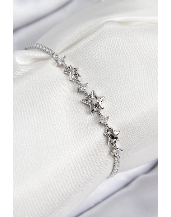 BFS Pirinç Zirkon Taşlı Yıldız Model Gümüş Renk Kadın Bileklik