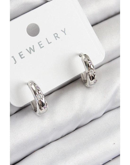 Bfs Pirinç Zirkon Taşlı Halka Model Gümüş Renk Kadın Küpe