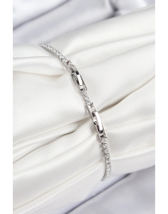 BFS Pirinç Zirkon Taşlı Çiçek Model Gümüş Renk Kadın Bileklik