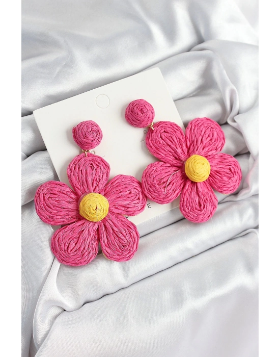 Bfs Pirinç Pembe Papatya Model Gold Renk Kadın Hasır Küpe