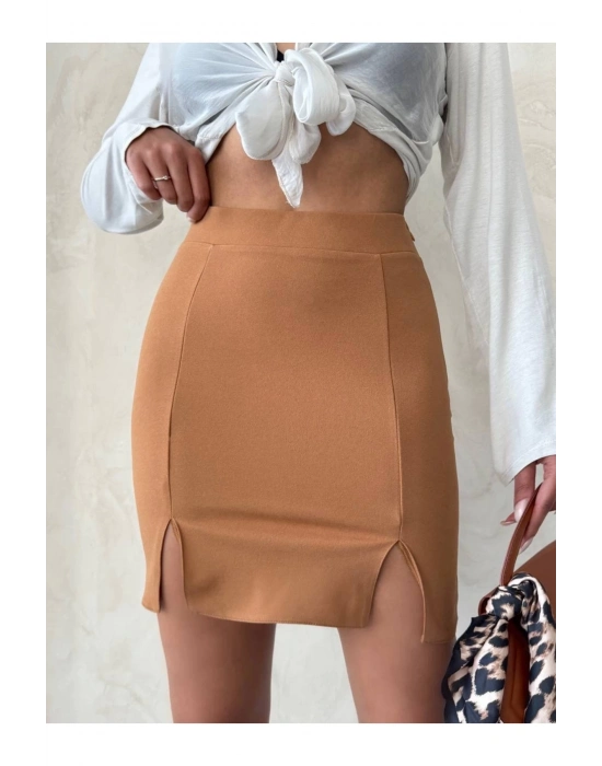 Çift Yırtmaçlı Etek Camel S25910