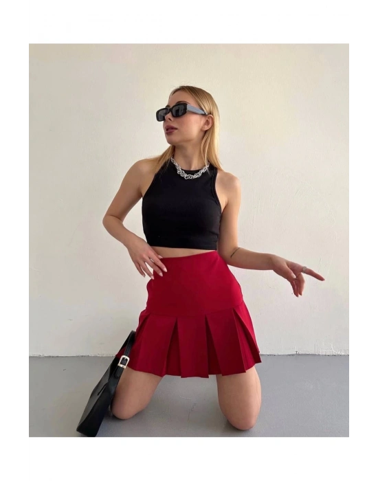 Altı Geniş Pileli Etek Bordo S24729