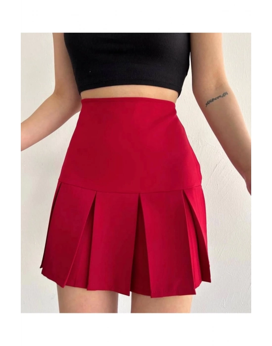 Altı Geniş Pileli Etek Bordo S24729