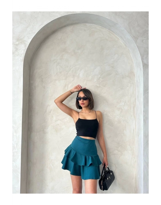 Valonlu Fırfırlı Etek Yeşil S24681