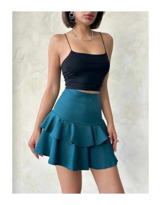 Valonlu Fırfırlı Etek Yeşil S24681