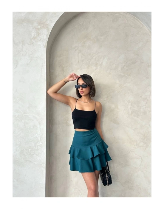 Valonlu Fırfırlı Etek Yeşil S24681