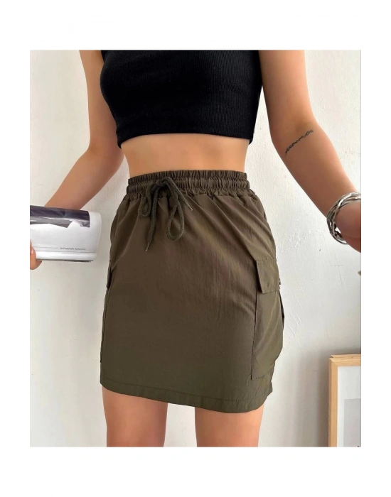 Kargo Cep Ince Paraşüt Etek Haki S241019