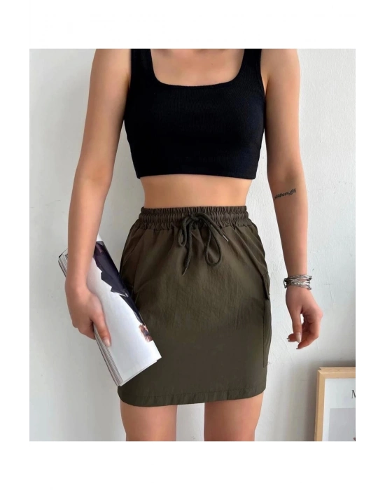 Kargo Cep Ince Paraşüt Etek Haki S241019