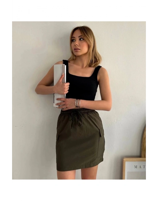 Kargo Cep Ince Paraşüt Etek Haki S241019