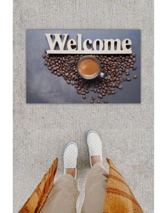 Bfs Dijital Baskı Dekoratif Welcome Koyu Gri Kapı Önü Paspası K-1251