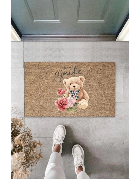 Bfs Dijital Please Smile Ayıcık Bej Kapı Paspası Dış Mekan Paspas K-3175