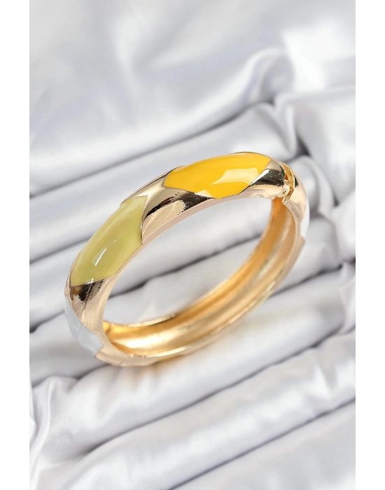 Bfs Pirinç Beyaz Yeşil Sarı Mineli Baklava Model Gold Renk Kadın Kelepçe