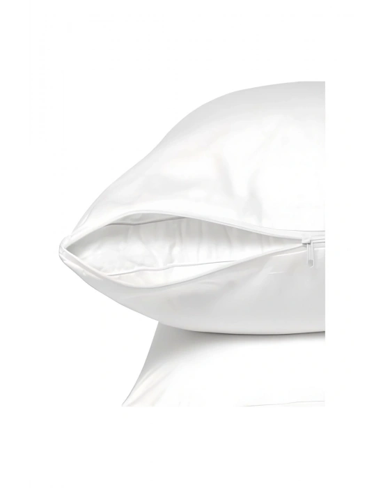 Beyaz fermuarlı yastık mitili, yastık kılıfı