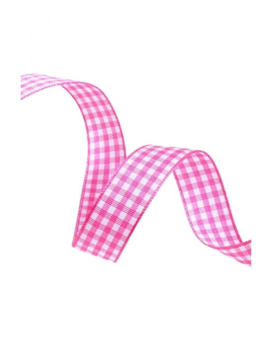 Bfs Tafta Ekoseli Kurdele 25 Mm Pembe 2 Metre