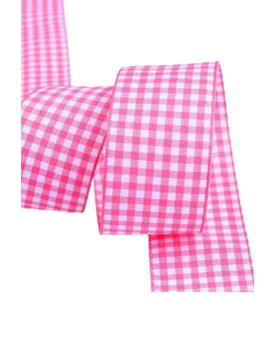 Bfs Tafta Ekoseli Kurdele 25 Mm Pembe 2 Metre