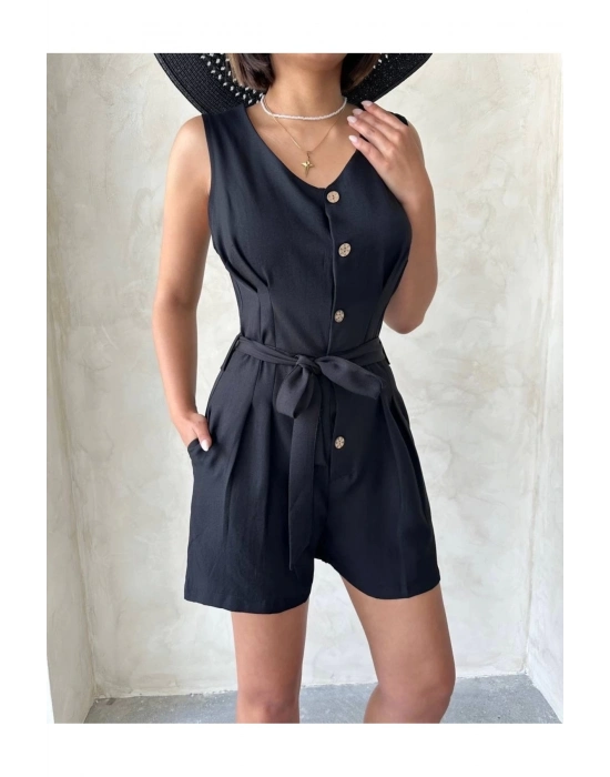 Kuşaklı şortlu tulum