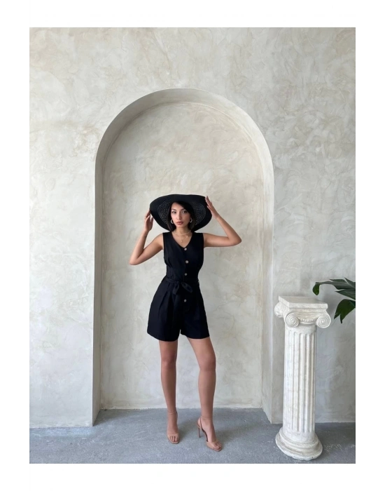 Kuşaklı şortlu tulum