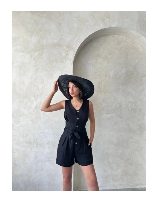 Kuşaklı şortlu tulum